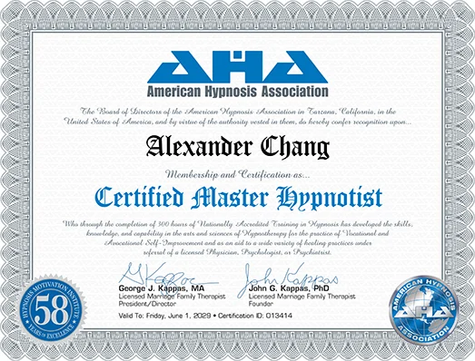 AHA certified-master-hypnotherapist-alexander-chang